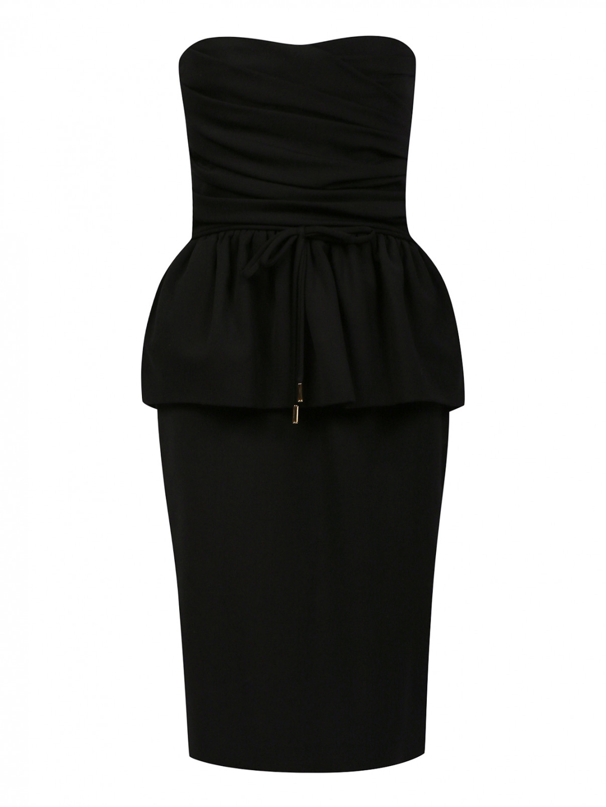 Платье-футляр из шерсти с баской и драпировками Dsquared2  –  Общий вид  – Цвет:  Черный