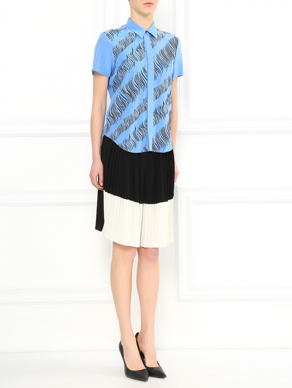 Блуза из шелка с вышивкой Kenzo  –  Модель Общий вид  – Цвет:  Синий