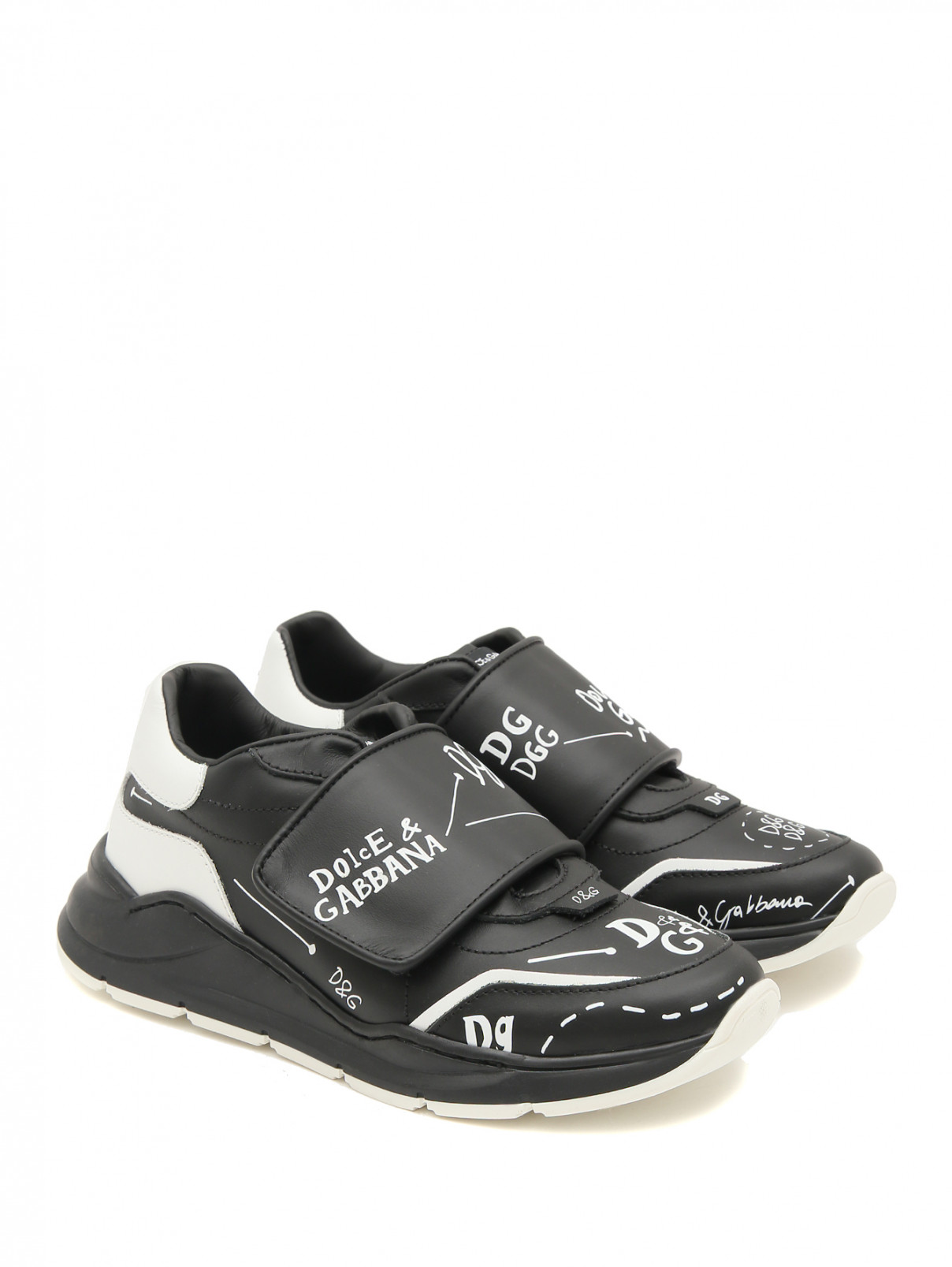 Кроссовки с логотипом на липучке Dolce & Gabbana  –  Общий вид  – Цвет:  Черный