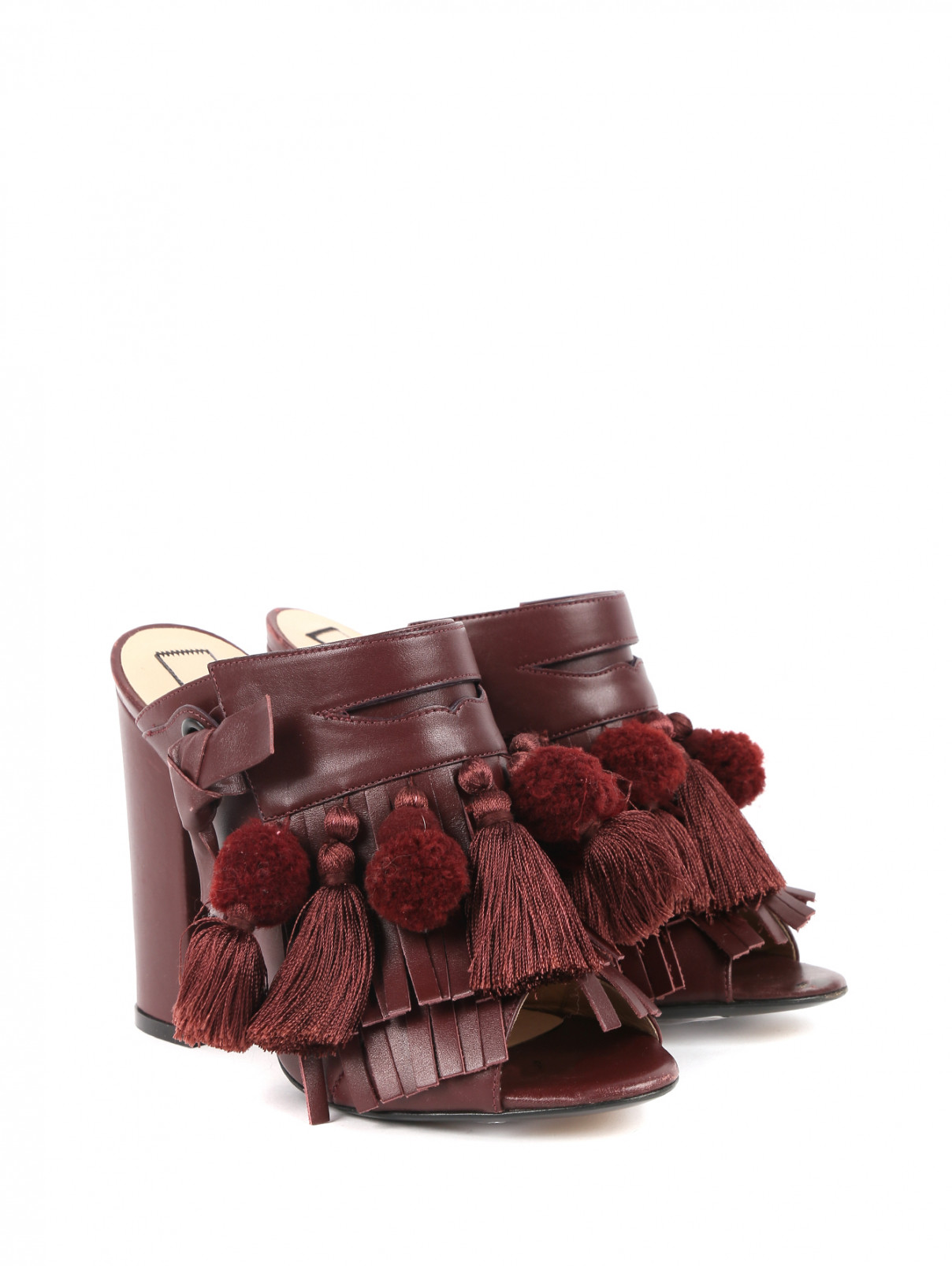 Мюли  из кожи с декоративной бахромой N21  –  Общий вид  – Цвет:  Красный