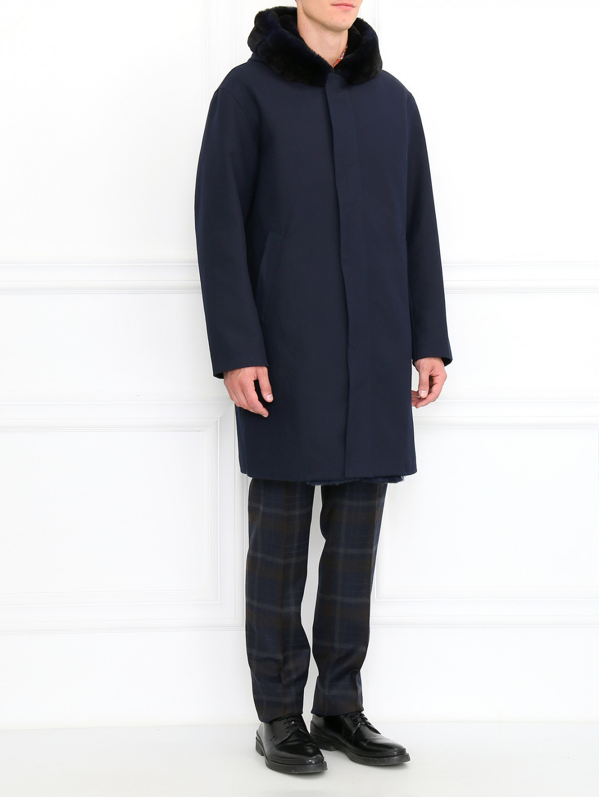 Пальто из хлопка с капюшоном Ermanno Scervino  –  Модель Общий вид  – Цвет:  Синий