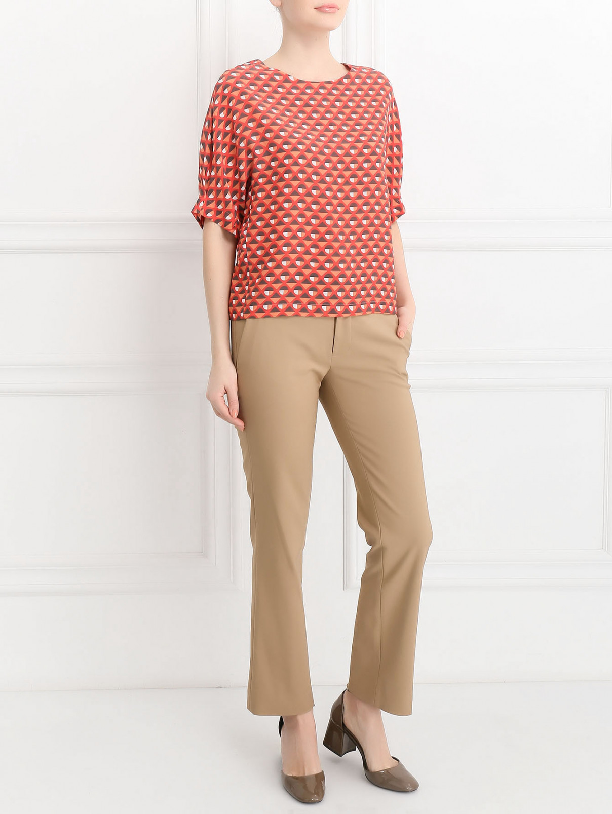 Блуза из шелка с узором Altea  –  Модель Общий вид  – Цвет:  Оранжевый