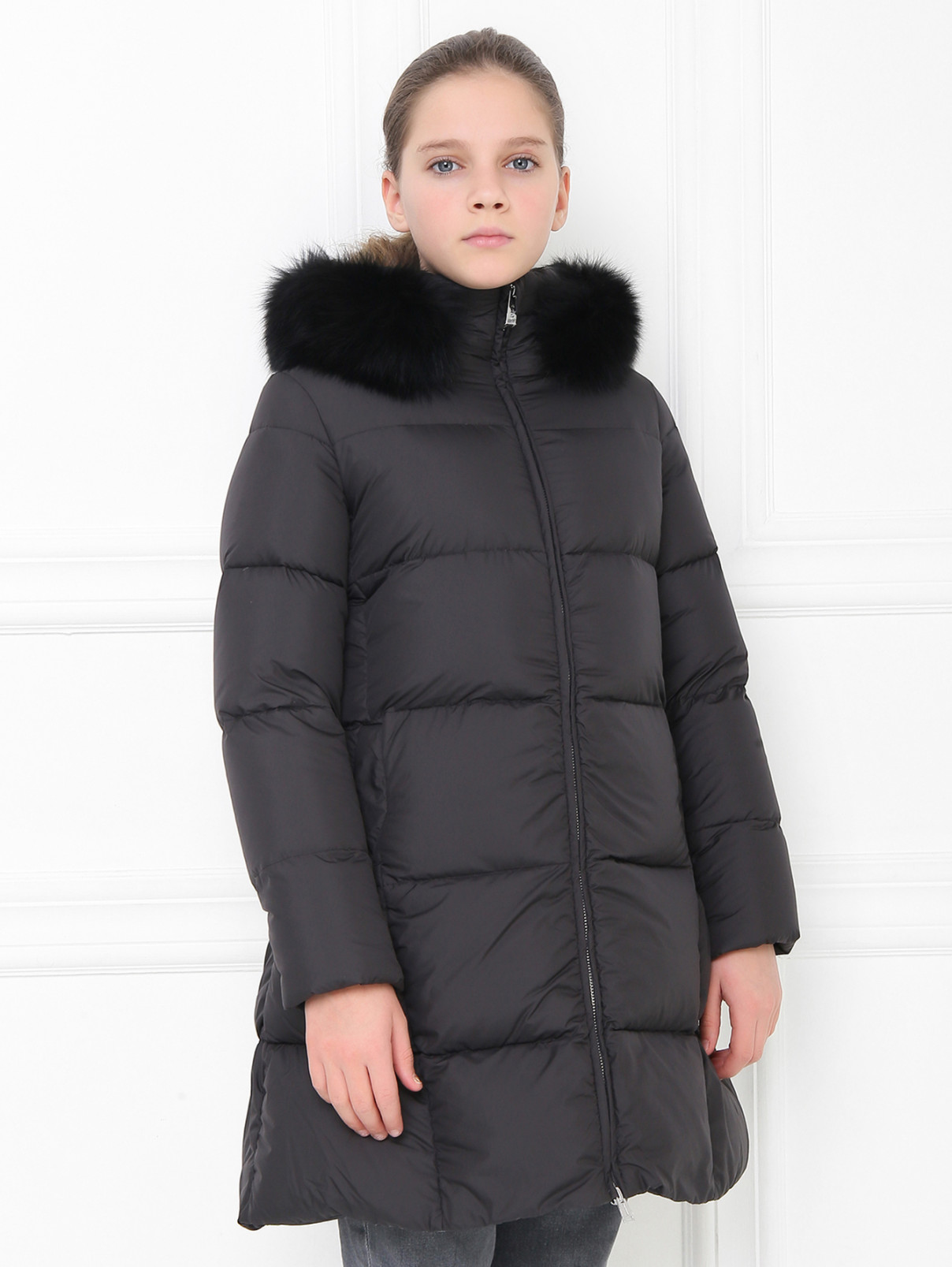 Стеганое пуховое пальто с капюшоном Add  –  МодельВерхНиз  – Цвет:  Черный