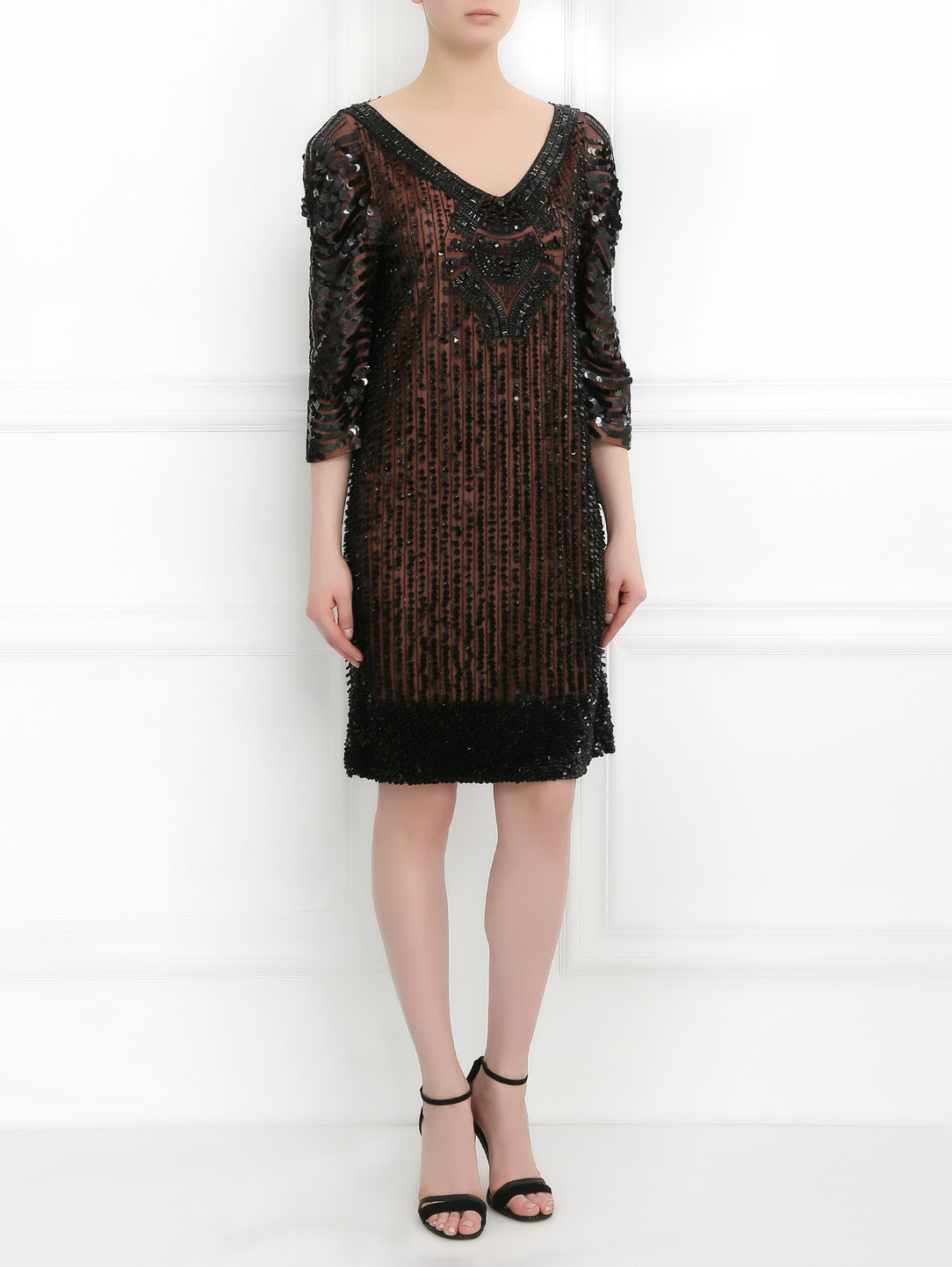 Платье декорированное пайетками Alberta Ferretti  –  Модель Общий вид  – Цвет:  Черный