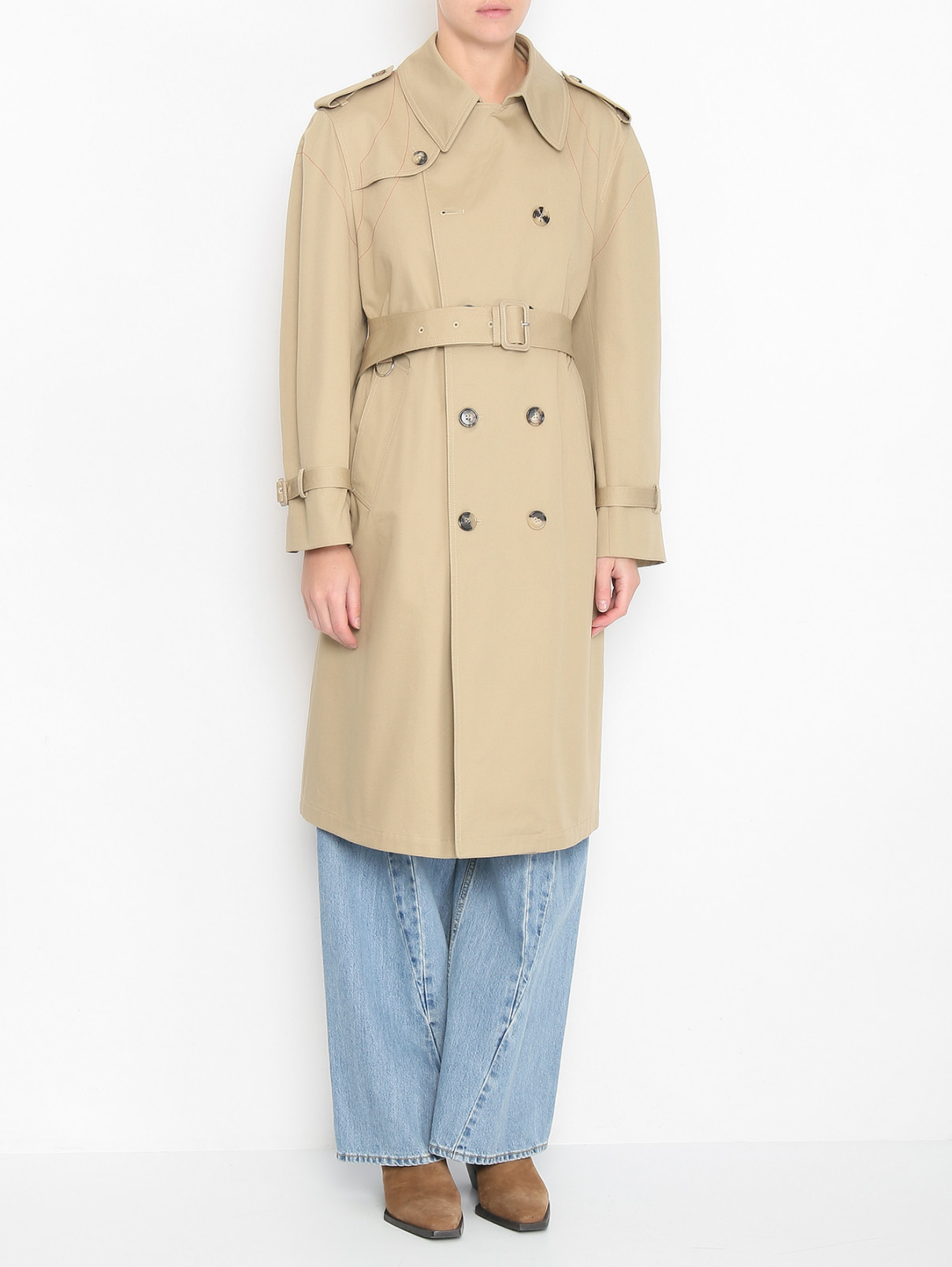 Тренч из хлопка с карманами Maison Margiela  –  МодельВерхНиз  – Цвет:  Бежевый
