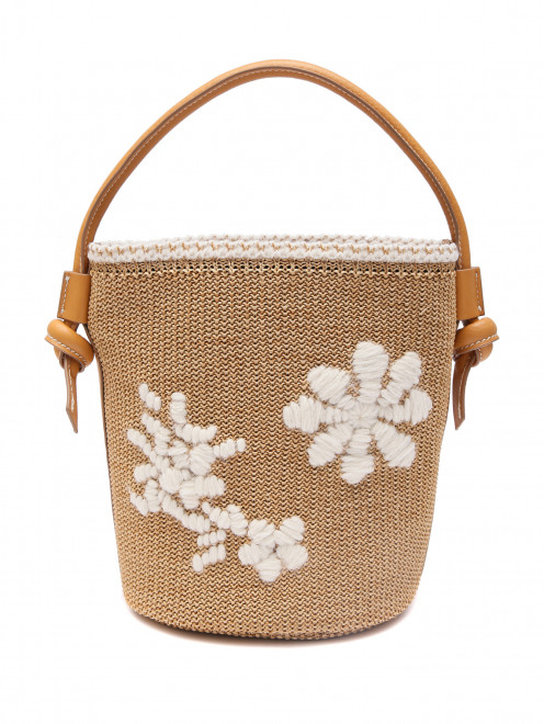 Плетеная сумка-ведро декорированная вышивкой - Обтравка2