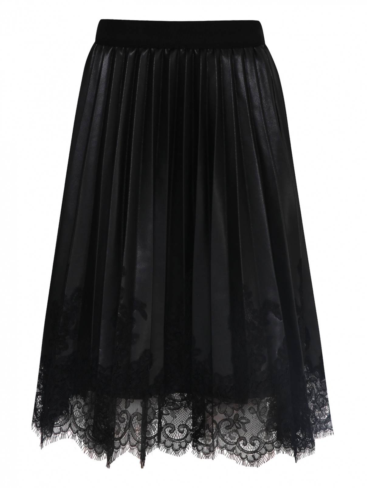 Плиссированная юбка на резинке с кружевом Ermanno Scervino Junior  –  Общий вид  – Цвет:  Черный