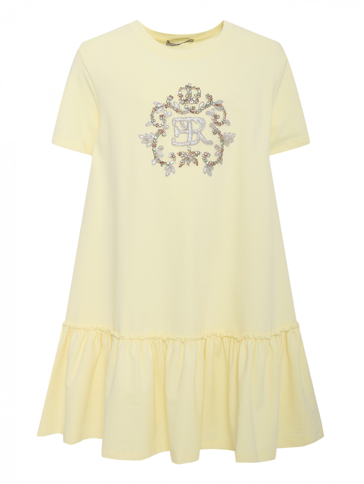 Платье трикотажное с аппликацией на груди Ermanno Scervino Junior  –  Общий вид  – Цвет:  Желтый