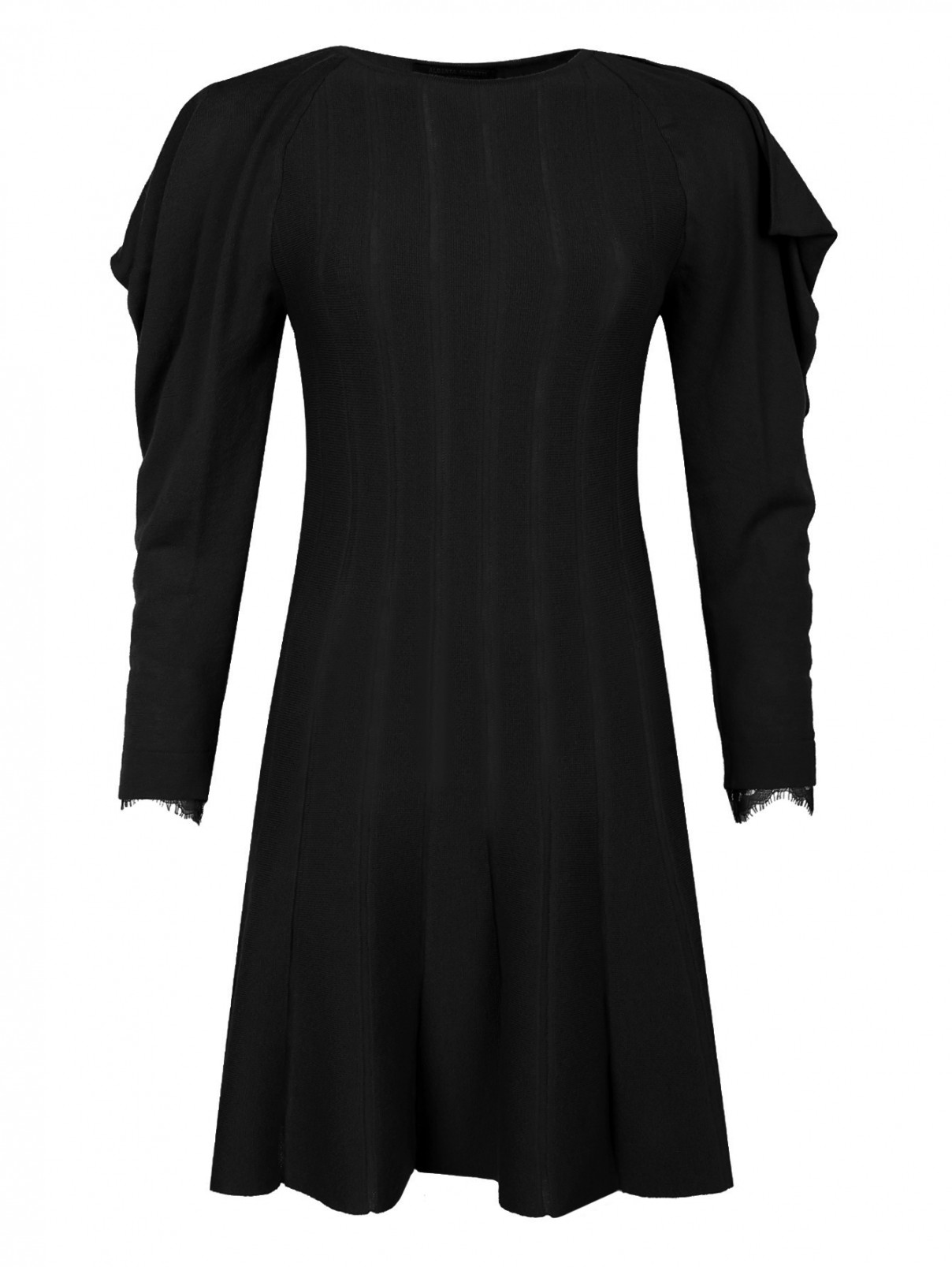 Платье из шерсти с объемными рукавами Alberta Ferretti  –  Общий вид  – Цвет:  Черный