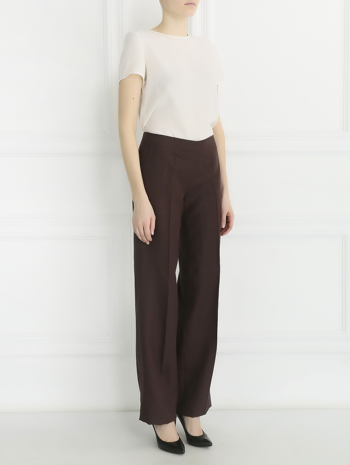Широкие брюки изо льна с карманами Max Mara  –  Модель Общий вид  – Цвет:  Коричневый