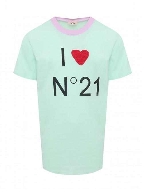 Хлопковая футболка с принтом и аппликацией N21 - Общий вид