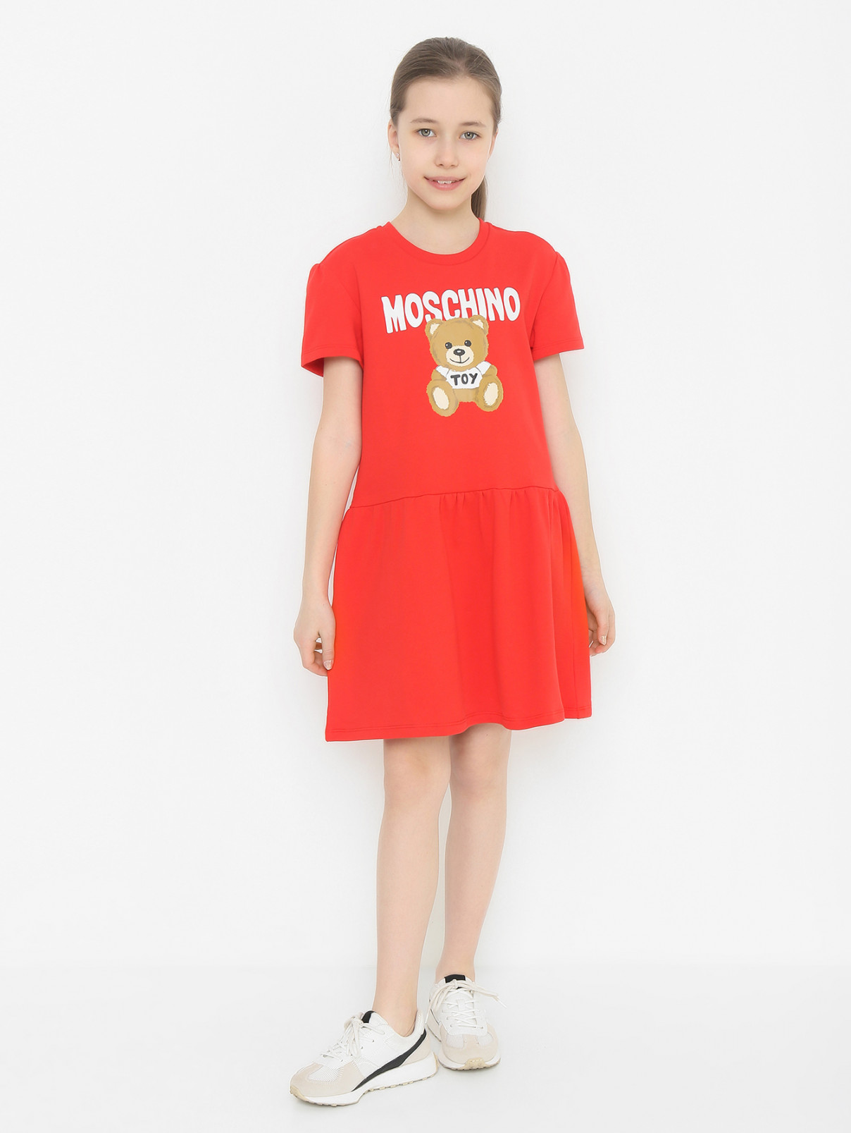 Трикотажное платье с принтом Moschino  –  МодельОбщийВид  – Цвет:  Красный
