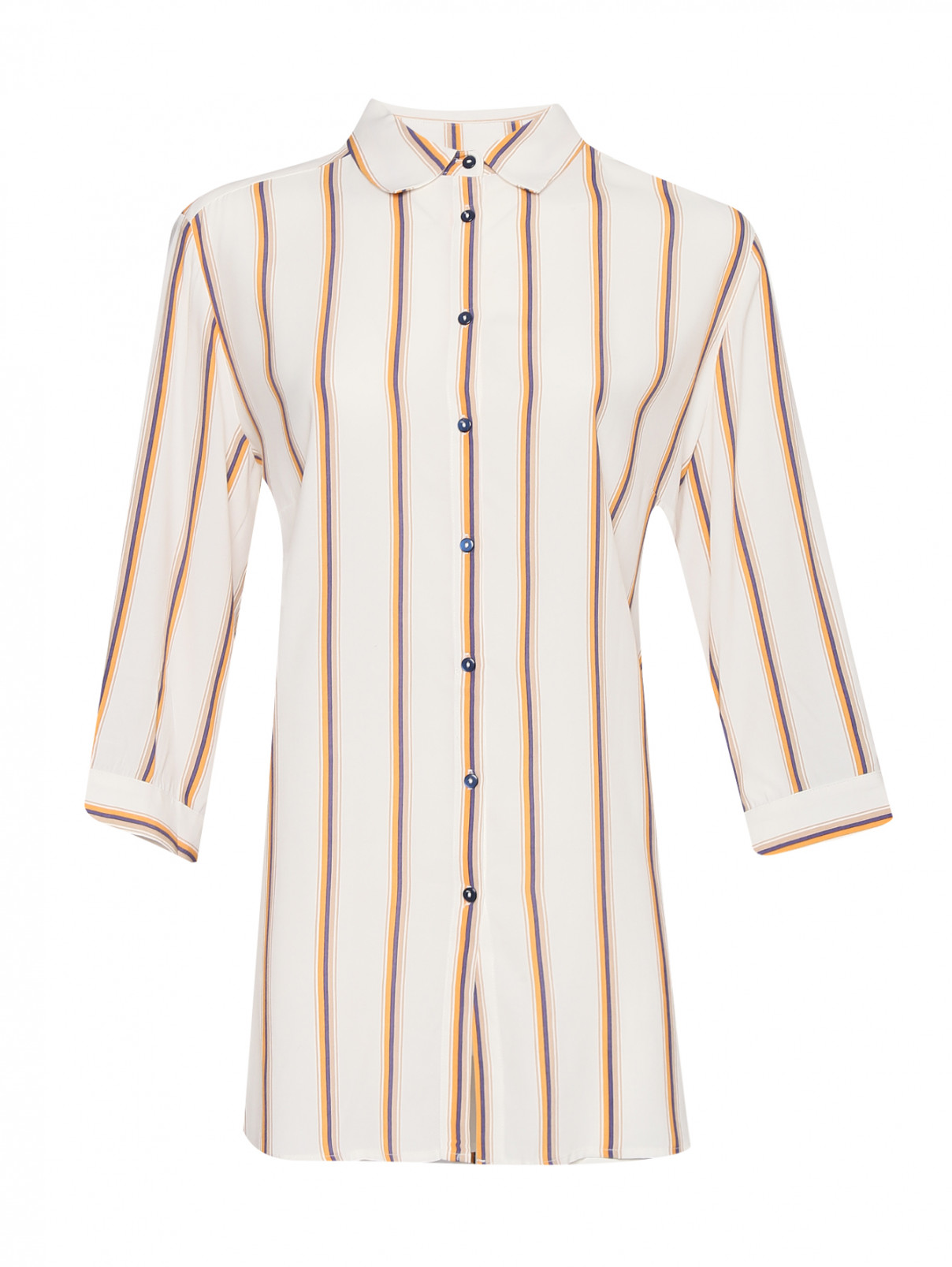 Блуза свободного кроя с узором полоска Elena Miro  –  Общий вид  – Цвет:  Белый