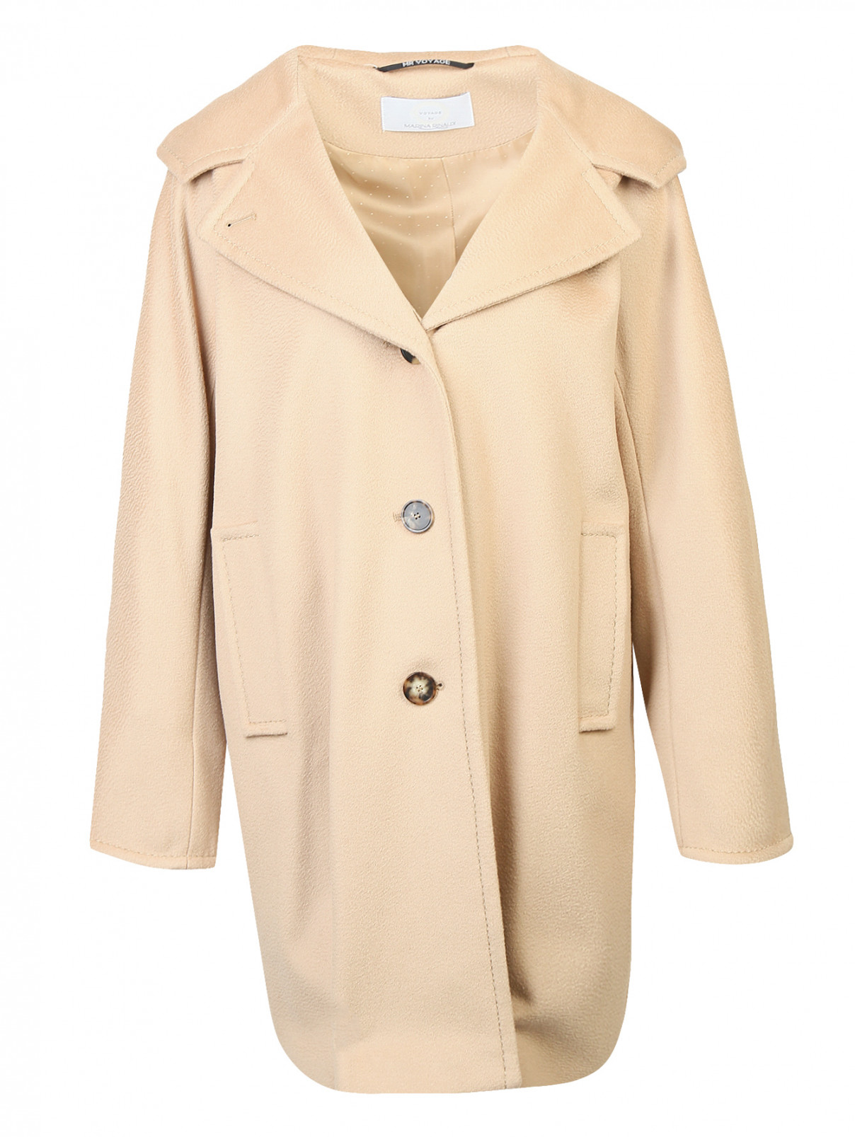 Пальто из шерсти с капюшоном Marina Rinaldi  –  Общий вид  – Цвет:  Бежевый