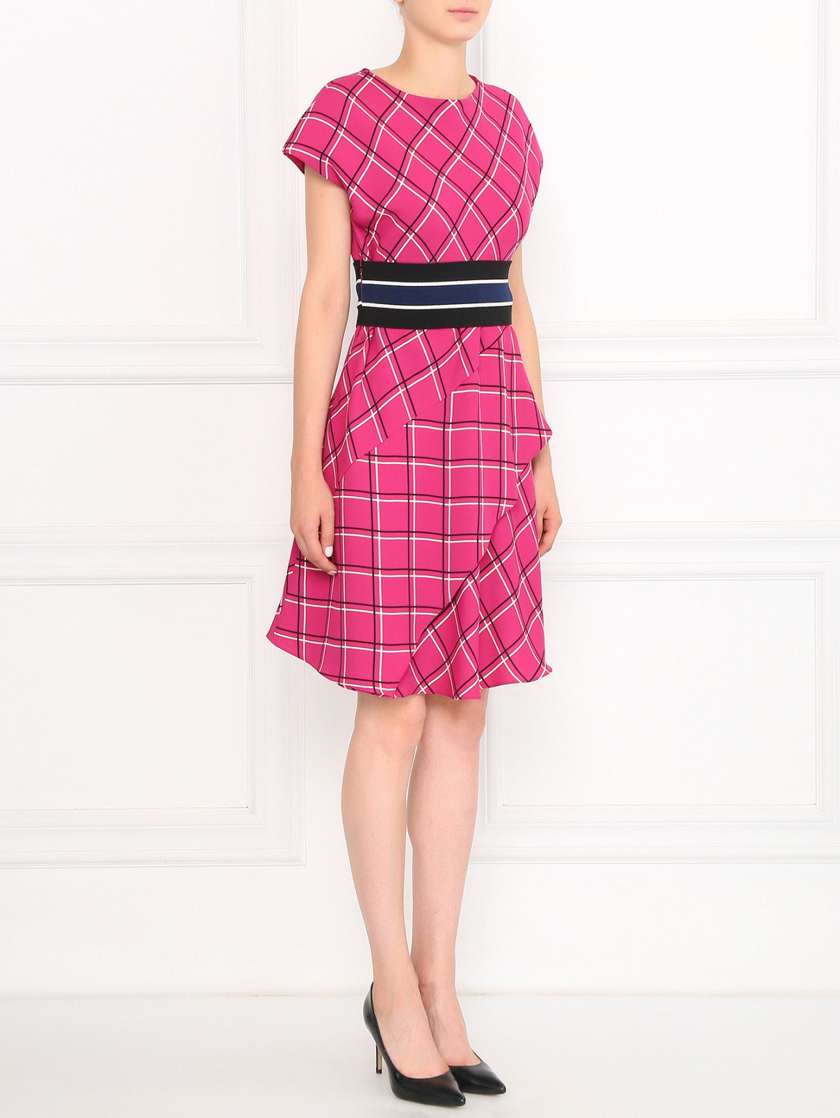 Платье-мини с узором и широкой резинкой на талии Sportmax Code  –  Общий вид  – Цвет:  Розовый