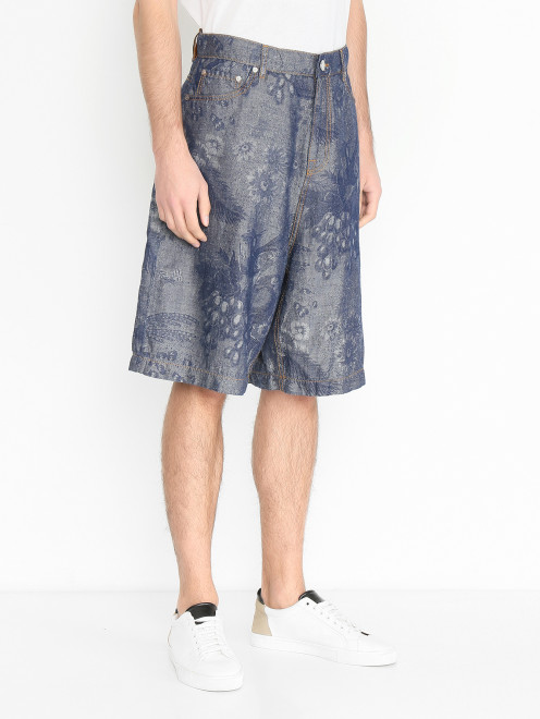 Шорты из хлопка и льна с узором Etro - МодельВерхНиз