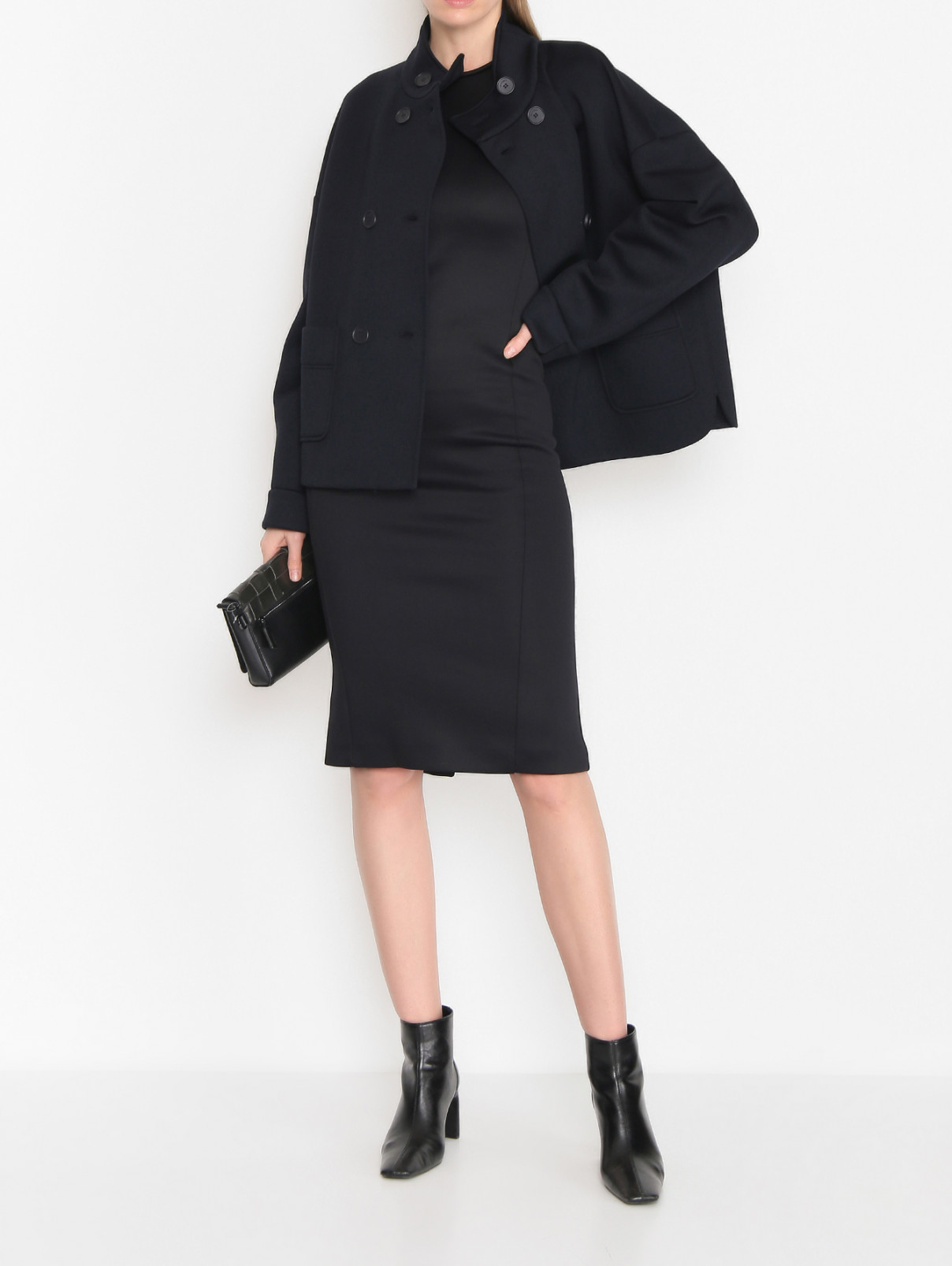 Однотонное платье-миди Max Mara  –  МодельОбщийВид  – Цвет:  Черный