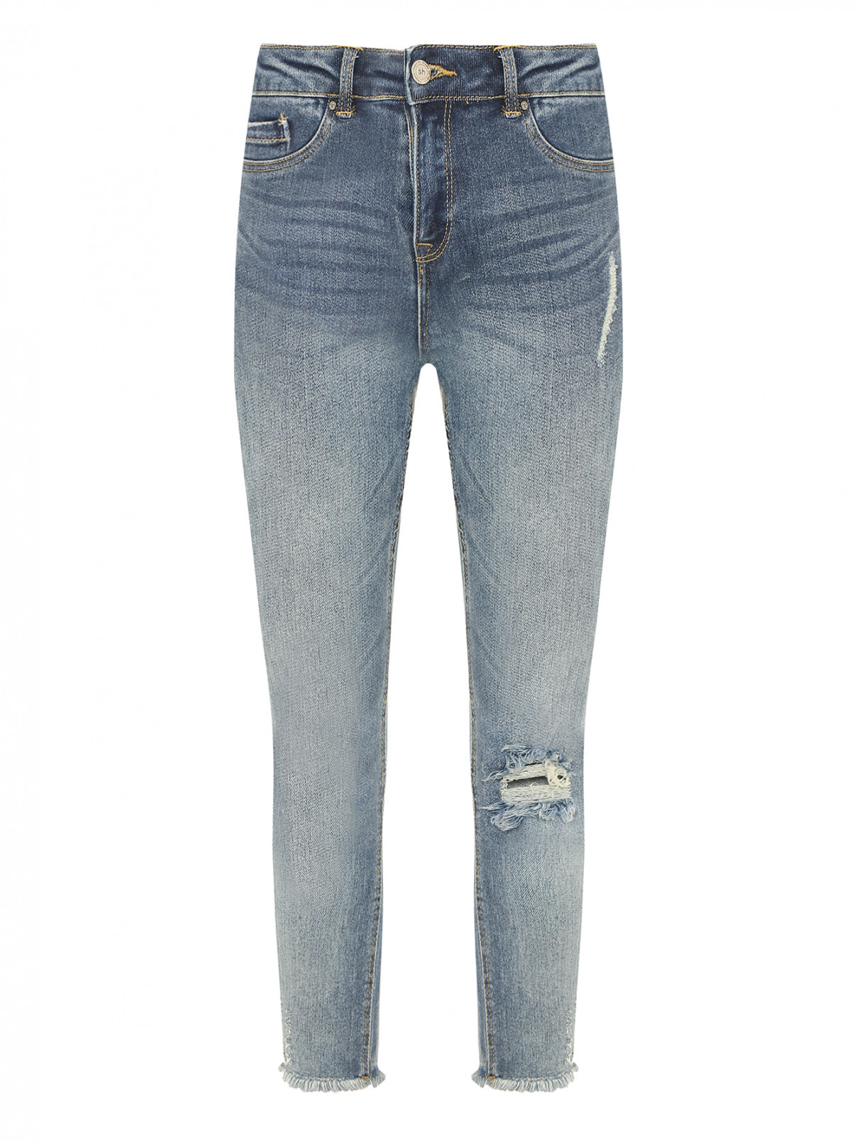 Зауженные джинсы с бахромой SILVIAN HEACH  –  Общий вид  – Цвет:  Синий