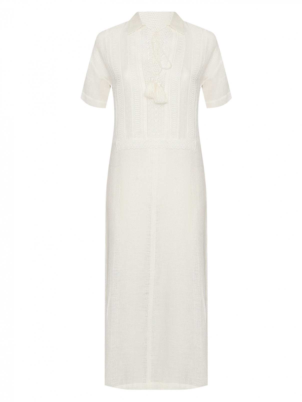Платье-макси из льна с вышивкой Ermanno Scervino  –  Общий вид  – Цвет:  Белый
