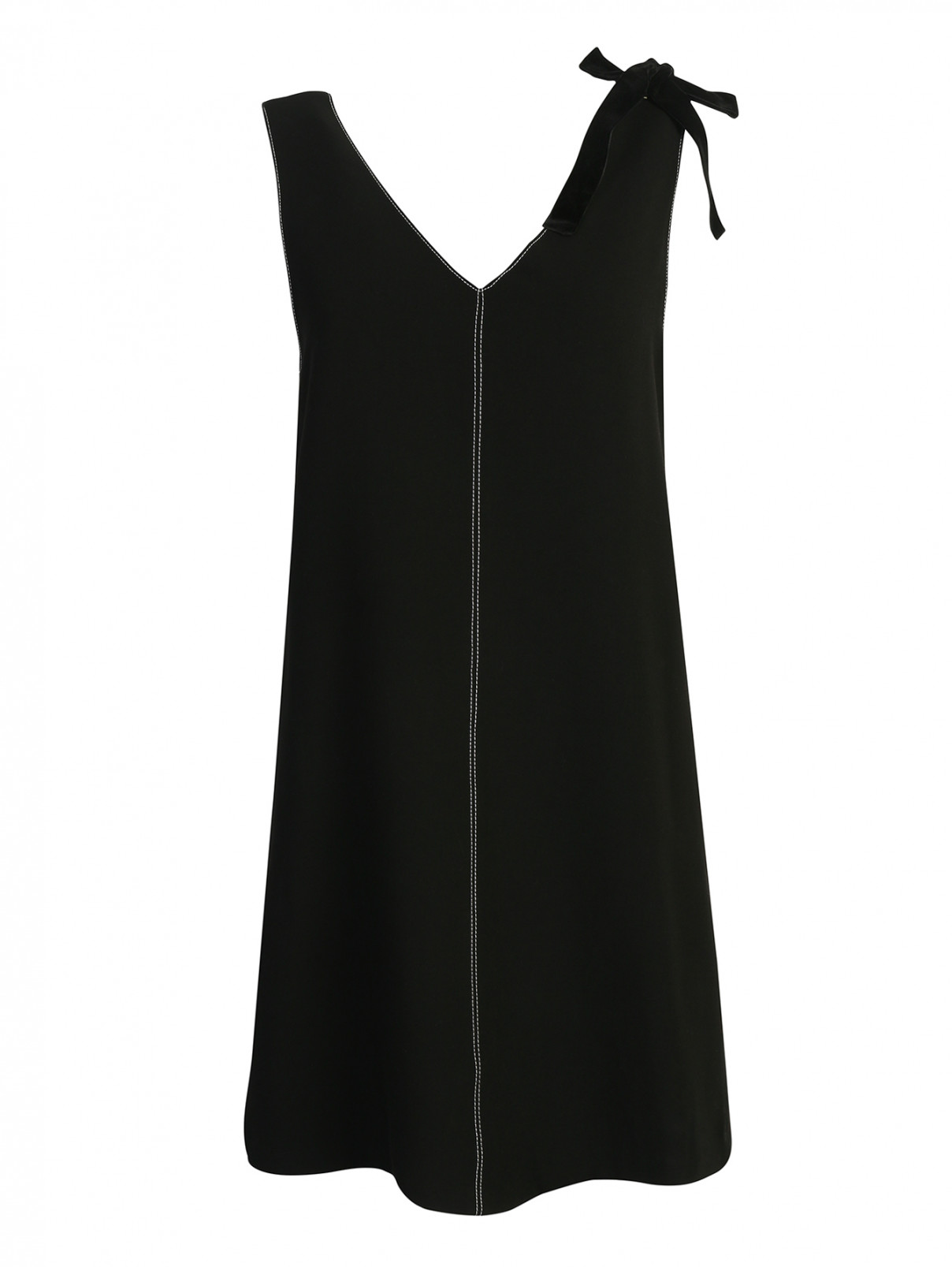 Платье прямого кроя, с контрастной строчкой Suncoo  –  Общий вид  – Цвет:  Черный