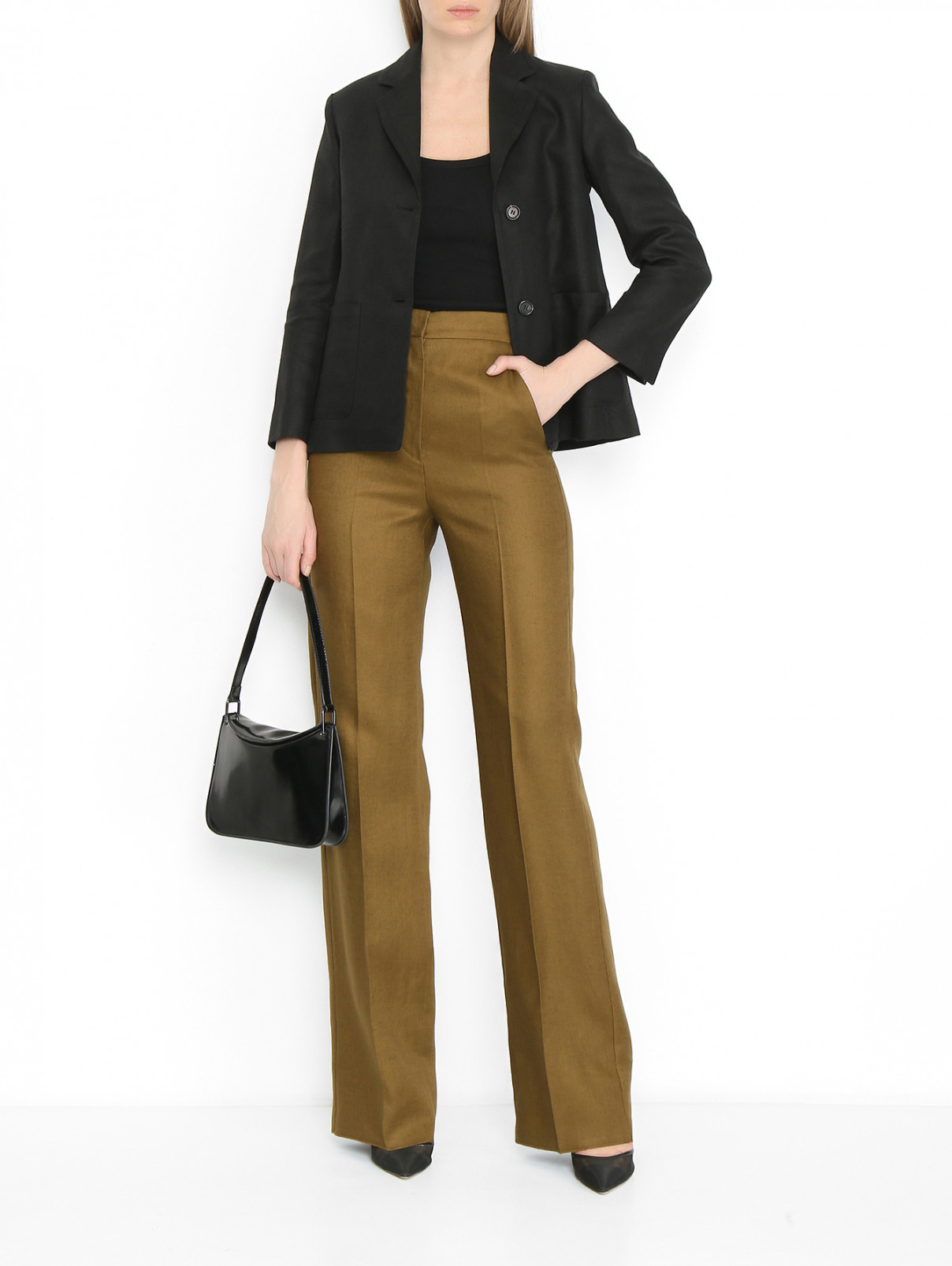 Прямые брюки из льна Max Mara  –  МодельОбщийВид  – Цвет:  Зеленый