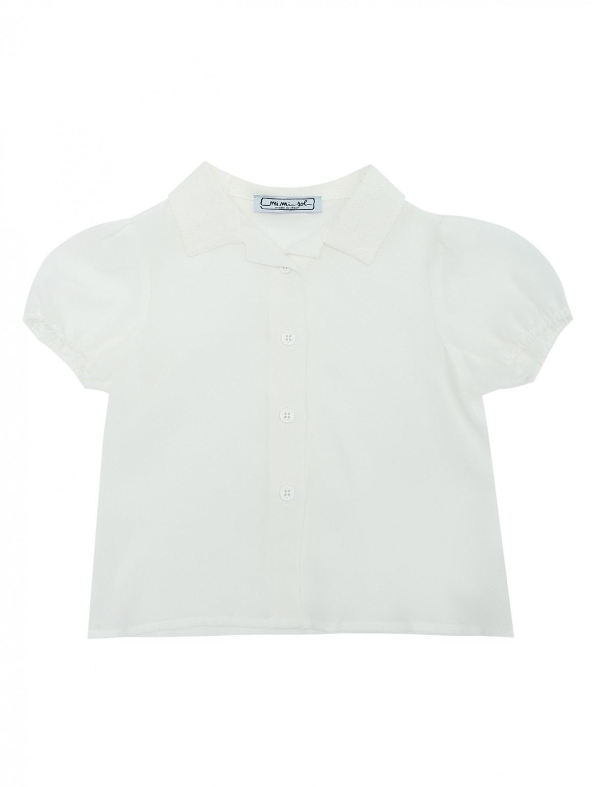 Блуза из шелка с кружевным воротом MiMiSol  –  Общий вид  – Цвет:  Белый