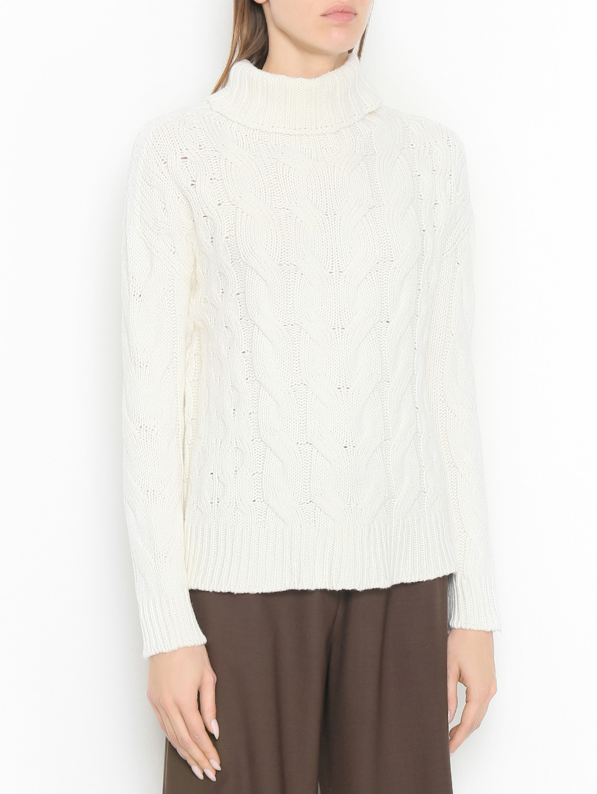 Однотонный свитер из шерсти Ermanno Firenze  –  МодельВерхНиз  – Цвет:  Белый
