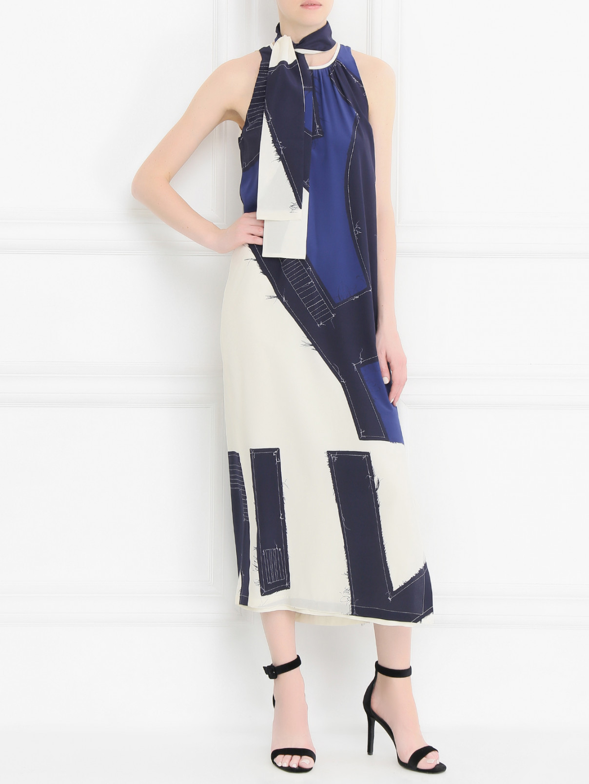 Платье из шелка с узором Max Mara  –  Модель Общий вид  – Цвет:  Синий
