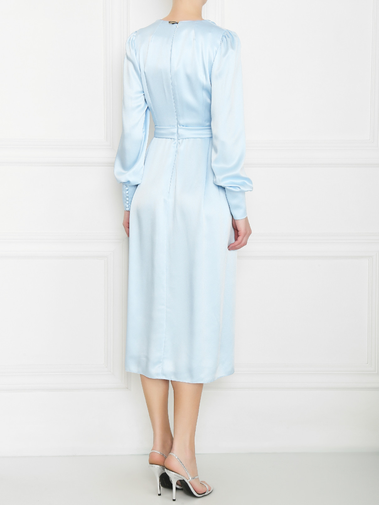 Платье миди с разрезом и декоративной сборкой Rhea Costa  –  МодельВерхНиз1  – Цвет:  Синий