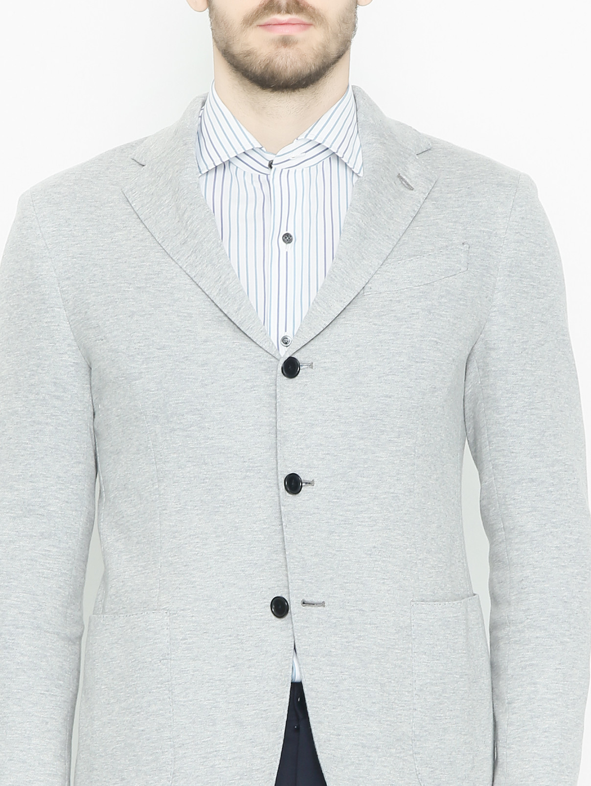 Трикотажный пиджак на пуговицах с карманами LARDINI  –  МодельОбщийВид1  – Цвет:  Серый