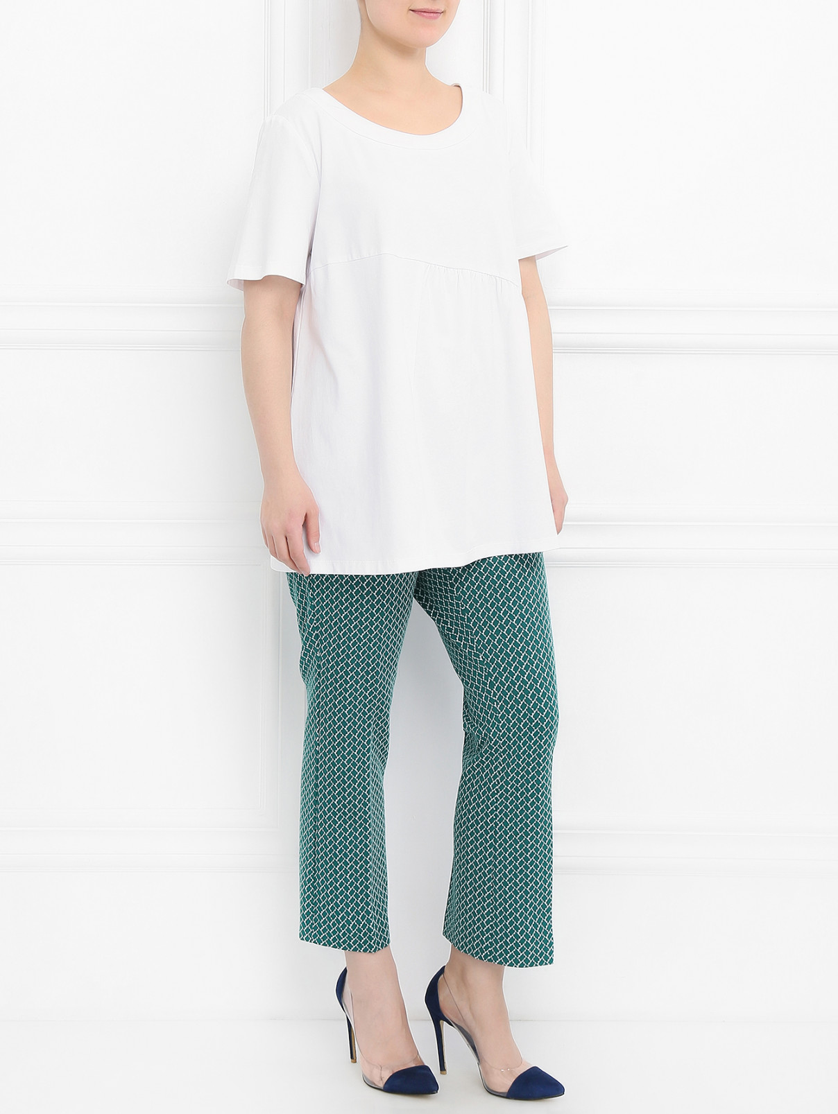 Укороченные брюки с узором Marina Sport  –  Модель Общий вид  – Цвет:  Зеленый
