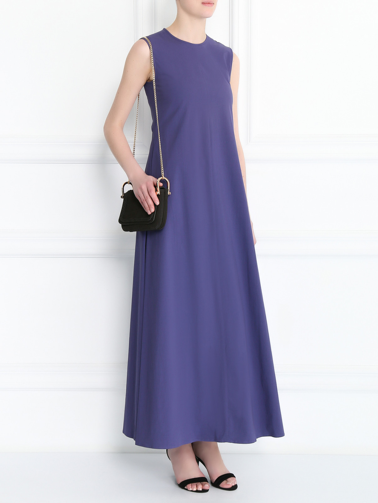 Платье-макси из хлопка с карманами S Max Mara  –  Модель Общий вид  – Цвет:  Фиолетовый