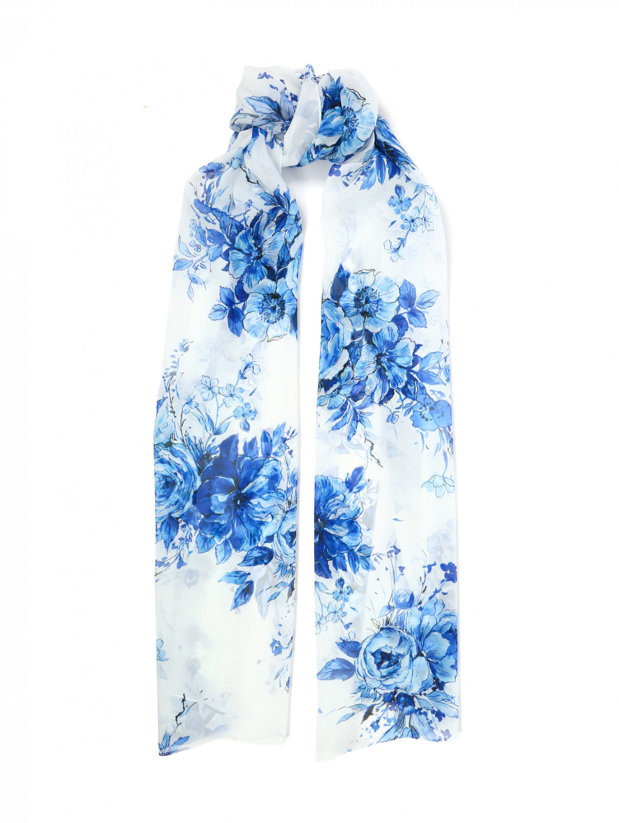 Широкий шарф с цветочным узором Marina Rinaldi  –  Общий вид  – Цвет:  Белый