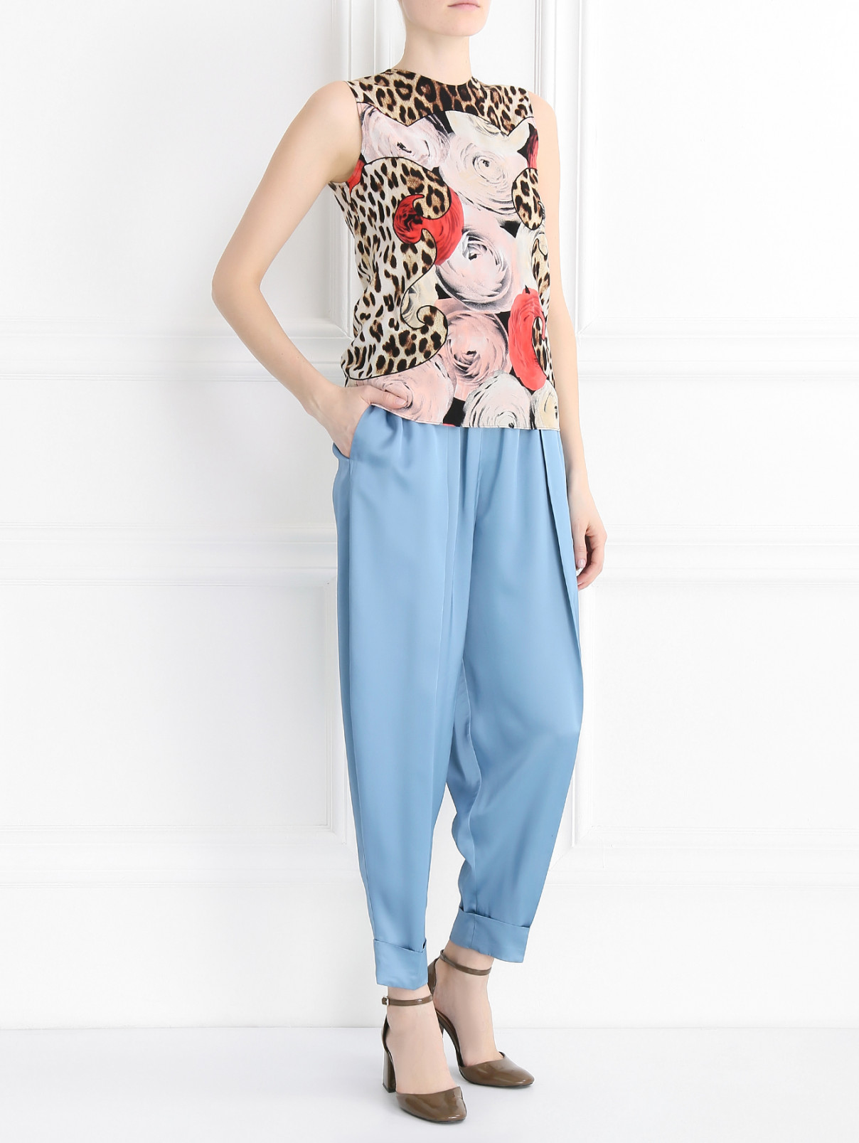 Зауженные брюки со складками Jean Paul Gaultier  –  Модель Общий вид  – Цвет:  Синий