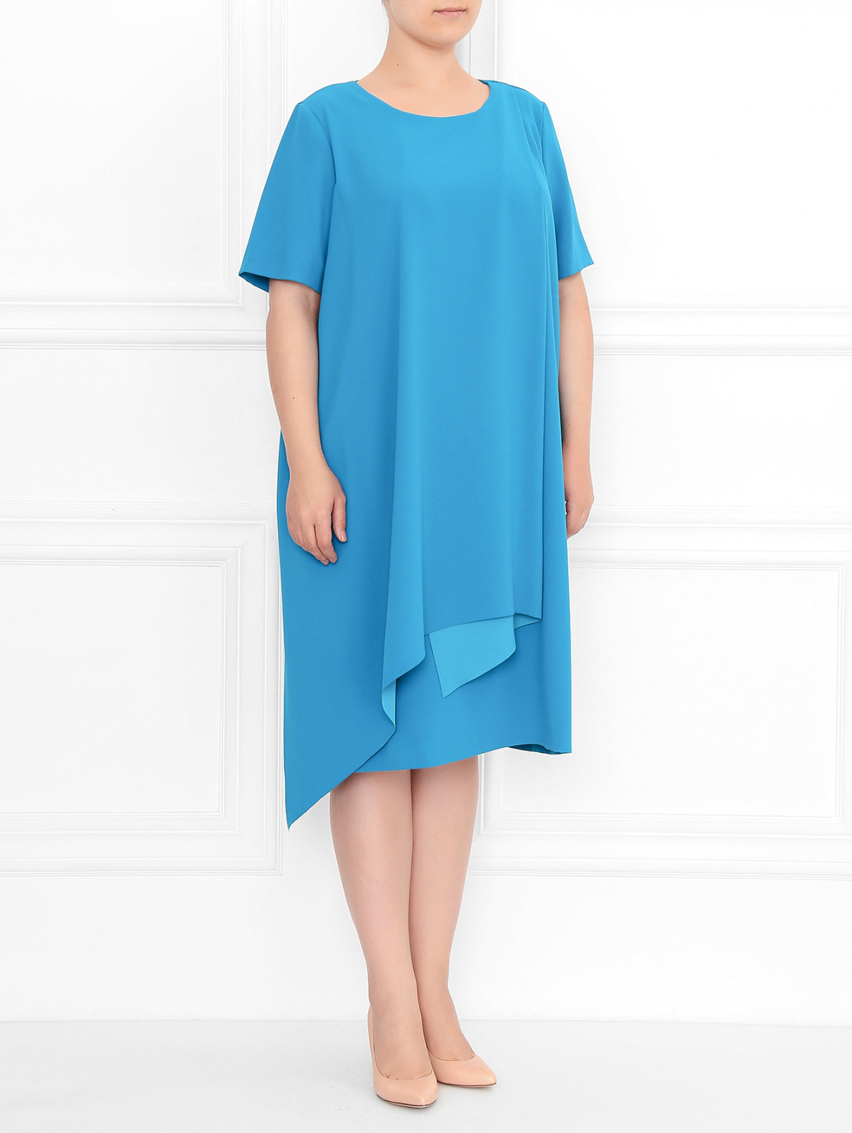 Платье прямого кроя с драпировкой и короткими рукавами Marina Rinaldi  –  Модель Общий вид  – Цвет:  Зеленый