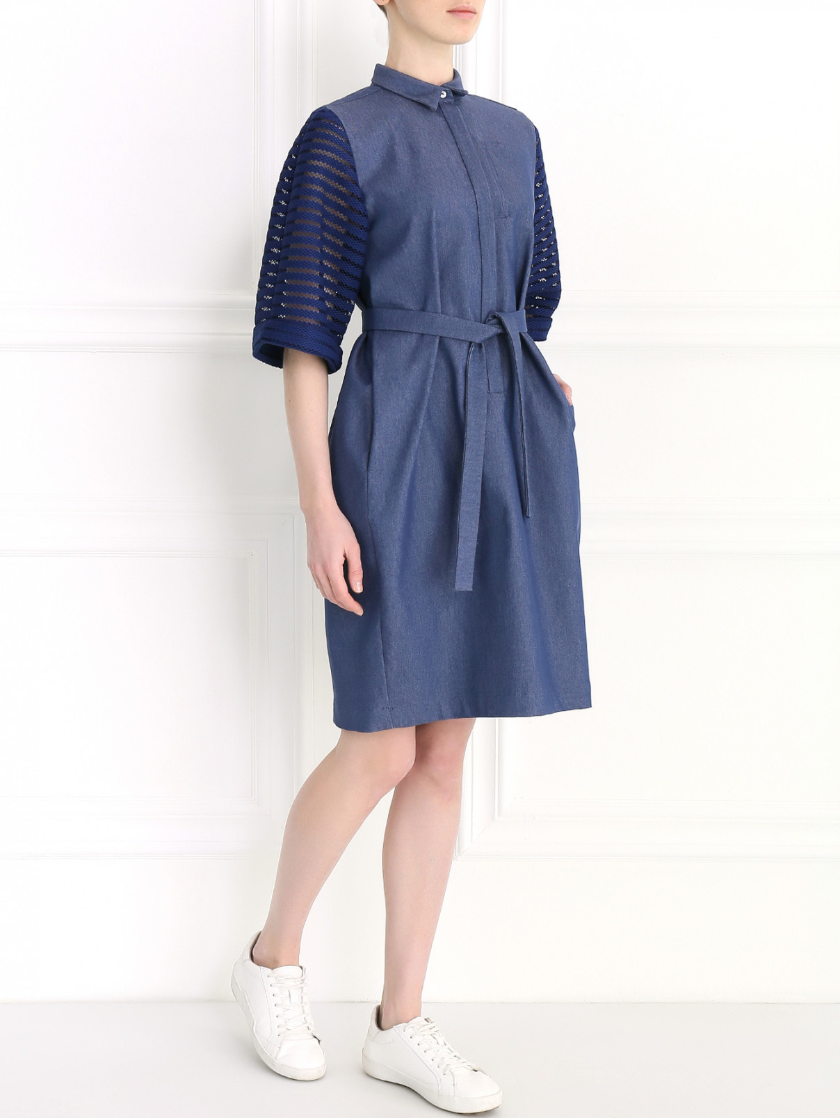 Платье-рубашка из денима с контрастной отделкой Cote  –  Модель Общий вид  – Цвет:  Синий