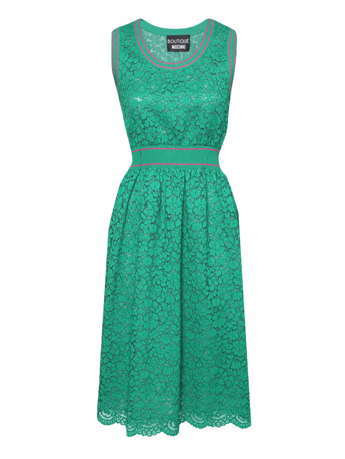 Платье-миди из кружева Moschino Boutique  –  Общий вид  – Цвет:  Зеленый