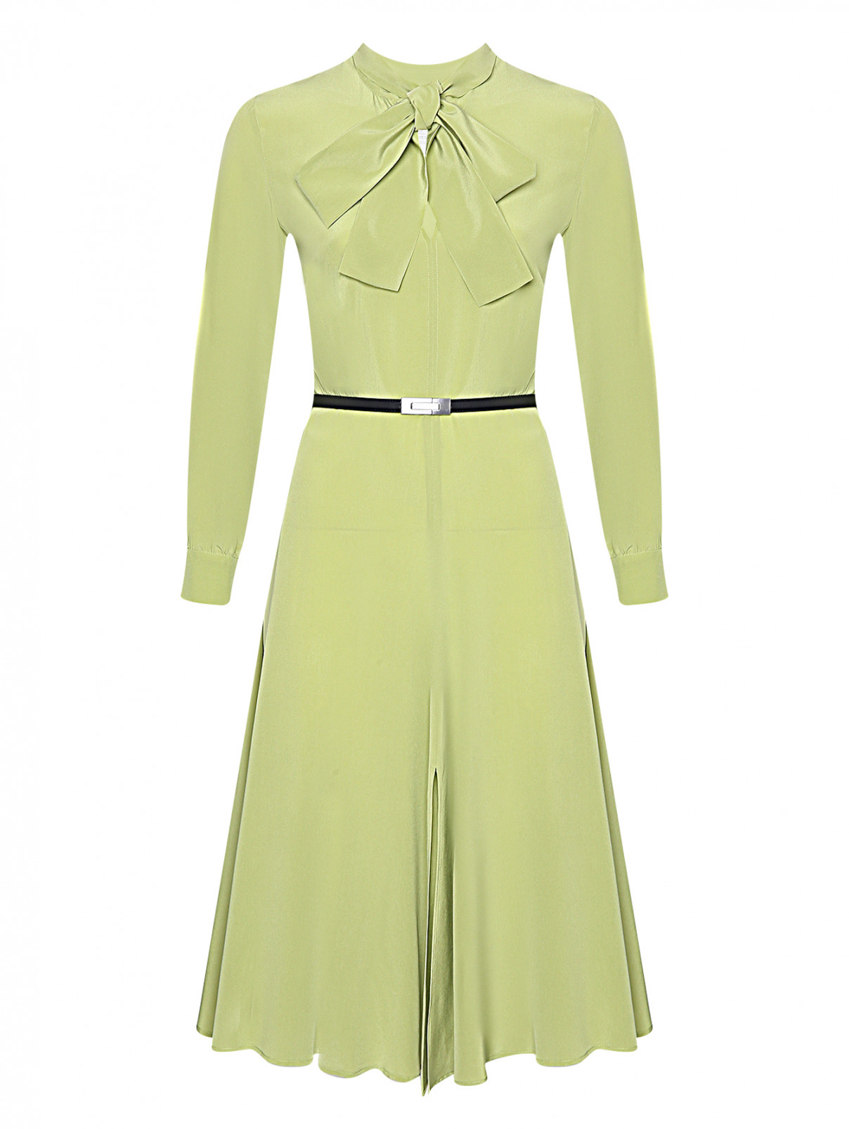 Платье-миди из шелка с поясом Max Mara  –  Общий вид  – Цвет:  Зеленый