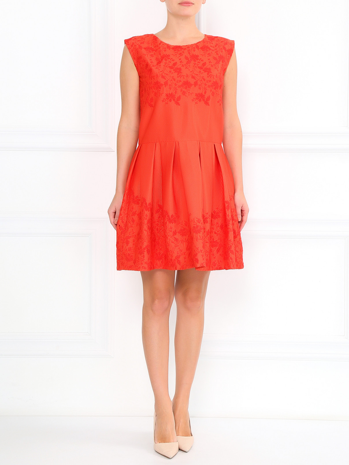 Платье из смешаного хлопка с вышивкой Ermanno Scervino  –  Модель Общий вид  – Цвет:  Красный