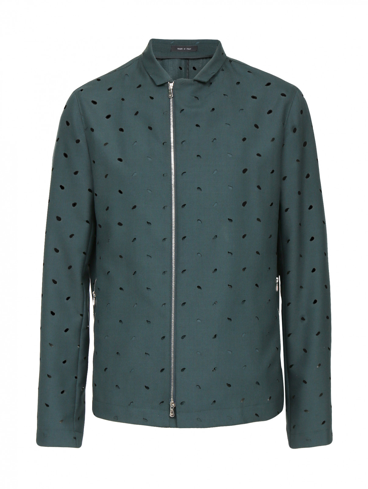 Куртка на молнии с перфорацией Emporio Armani  –  Общий вид  – Цвет:  Зеленый