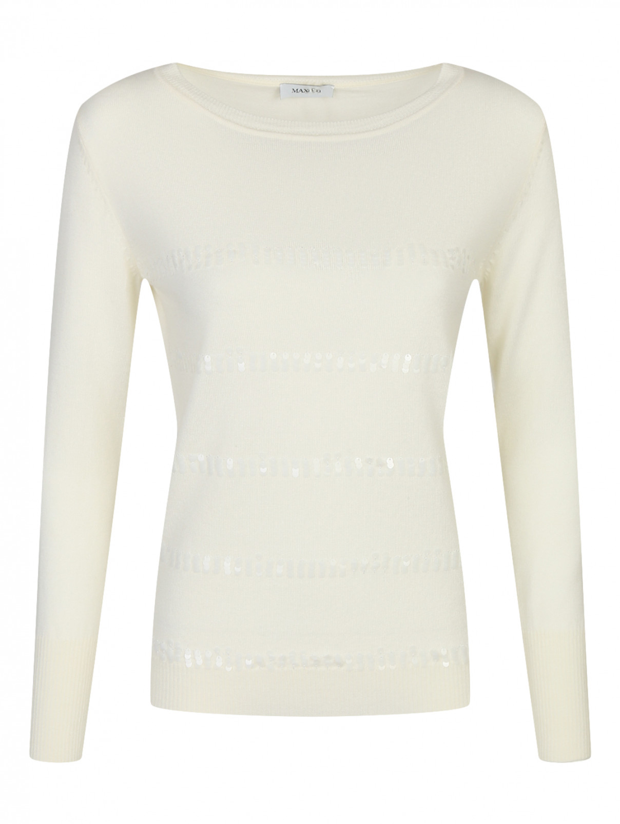 Джемпер из шерсти декорированный пайетками Max&Co  –  Общий вид  – Цвет:  Белый