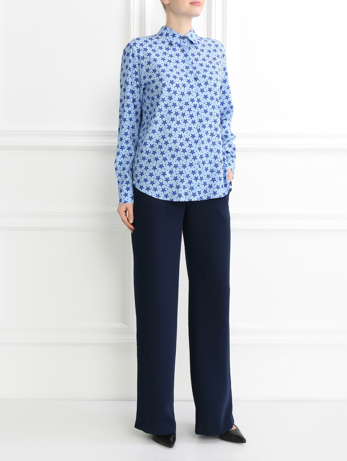 Блуза из шелка с узором P.A.R.O.S.H.  –  Модель Общий вид  – Цвет:  Синий
