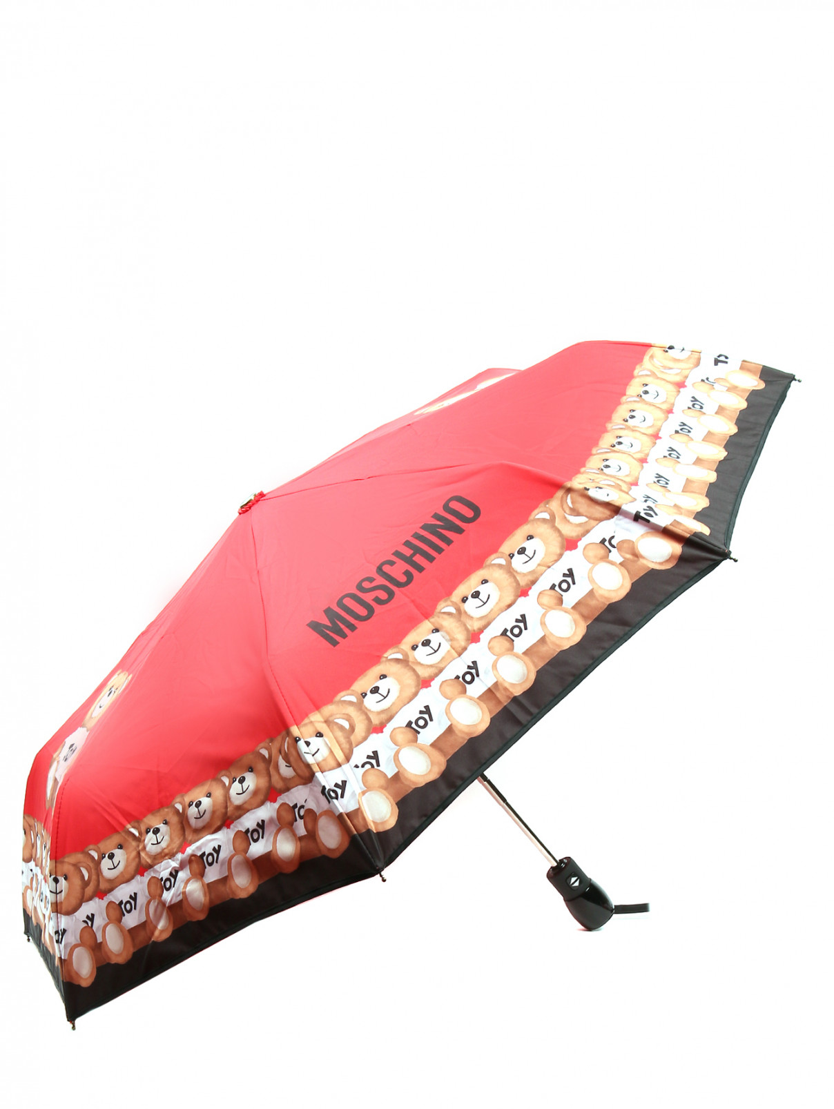 Зонт-автомат с узором Moschino Couture  –  Общий вид  – Цвет:  Красный