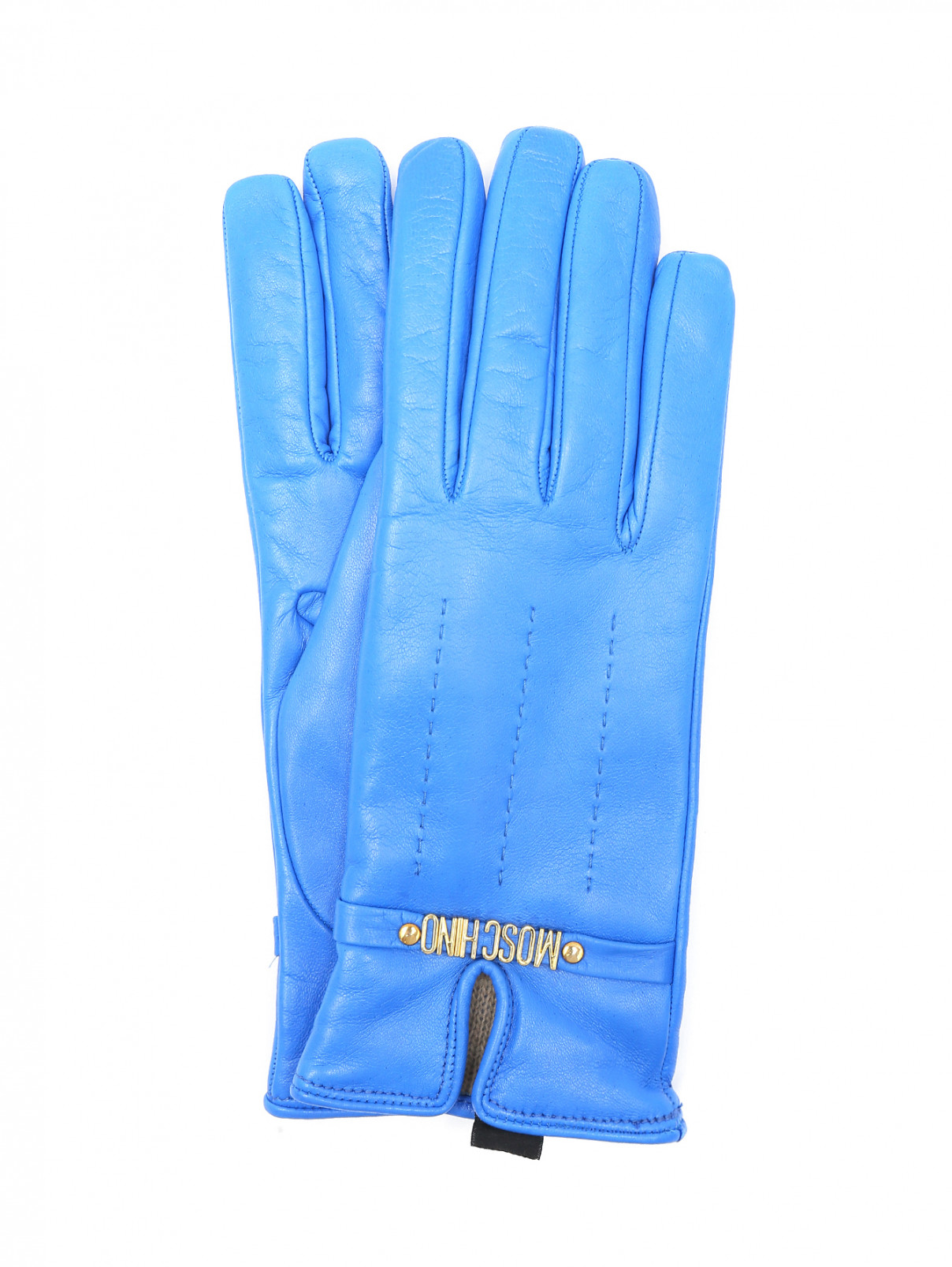 Перчатки из кожи с логотипом Moschino  –  Общий вид  – Цвет:  Синий