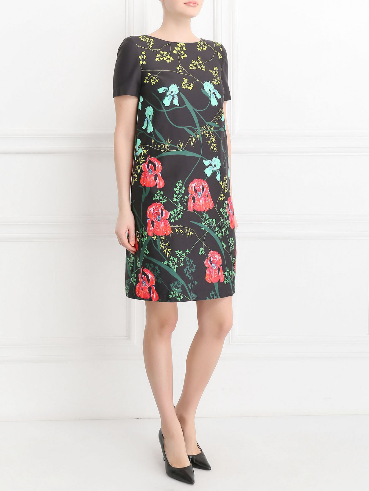 Платье из хлопка с цветочным узором и боковыми карманами Isola Marras  –  Модель Общий вид  – Цвет:  Черный