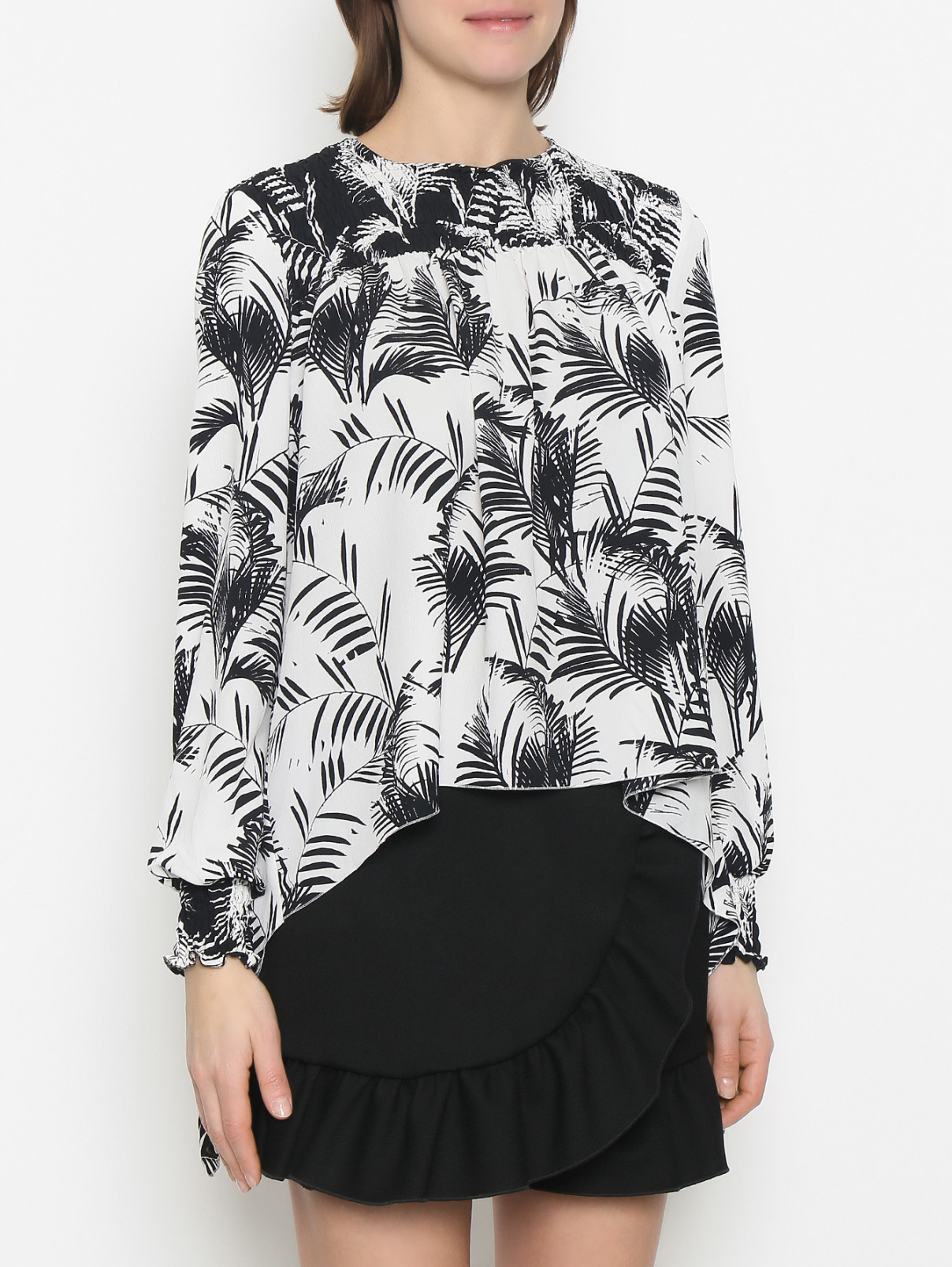 Блуза ассиметричного кроя с цветочным узором Sonia Rykiel  –  МодельВерхНиз  – Цвет:  Белый