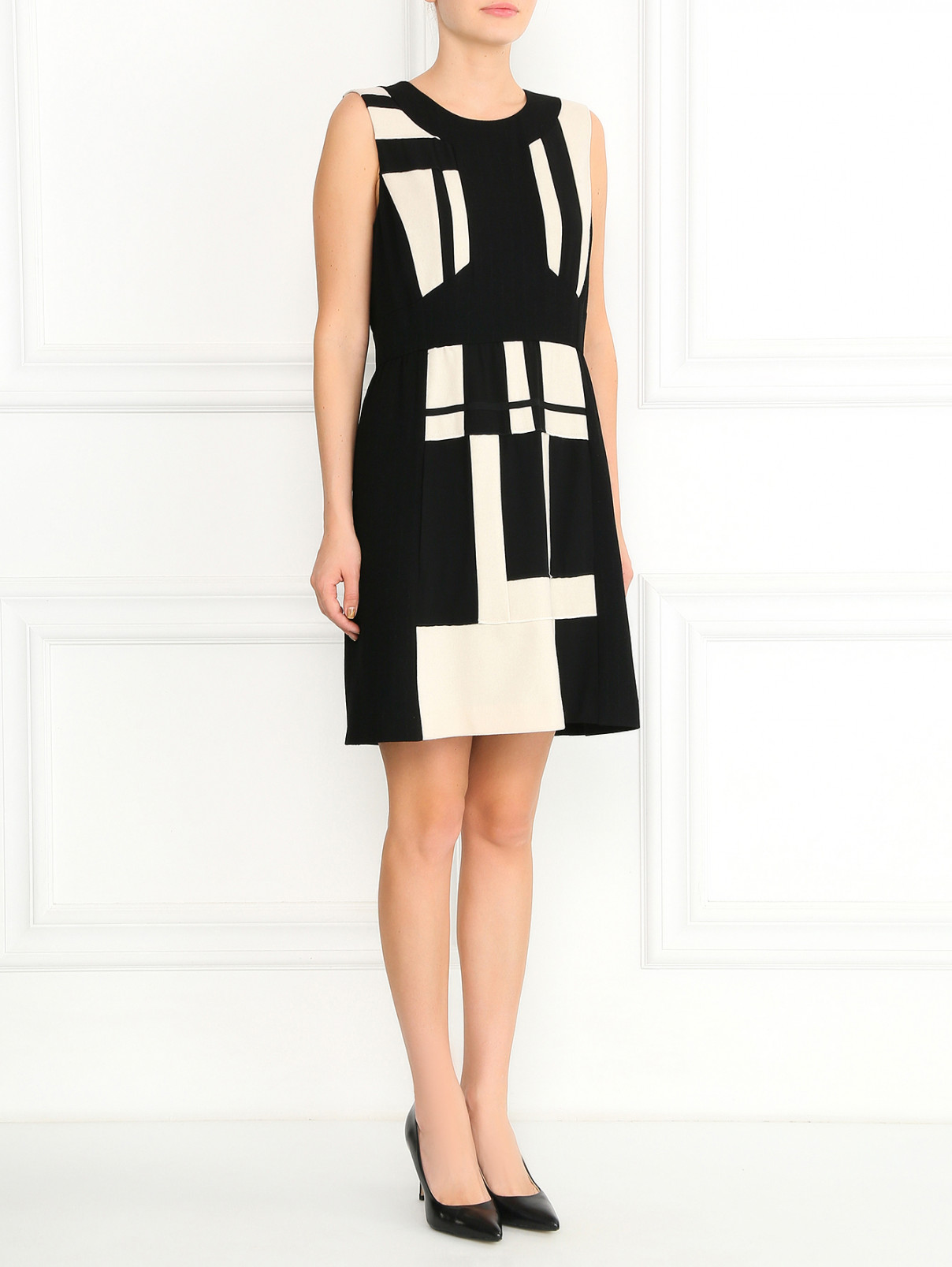 Платье-футляр из шерсти с контрастными вставками Isola Marras  –  Модель Общий вид  – Цвет:  Черный