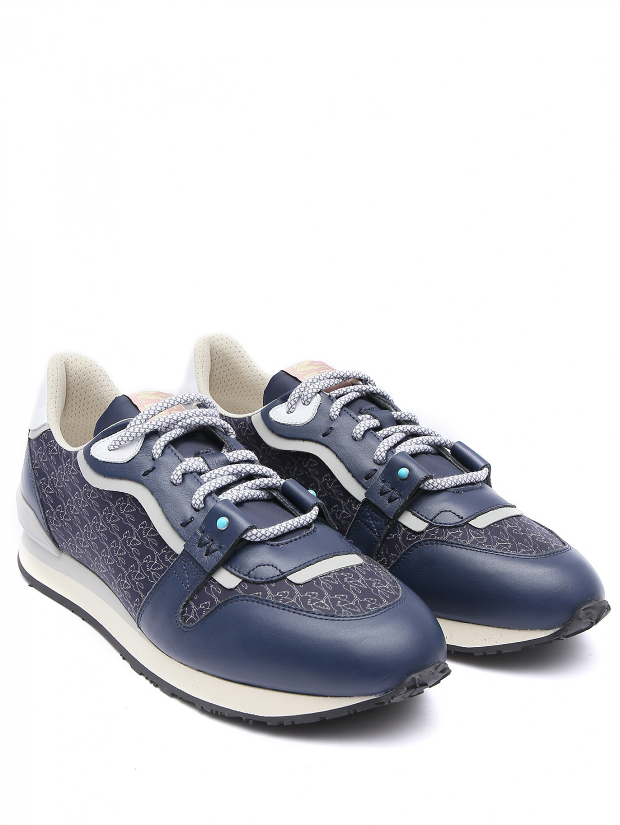 Комбинированные кроссовки с узором Etro  –  Общий вид  – Цвет:  Синий