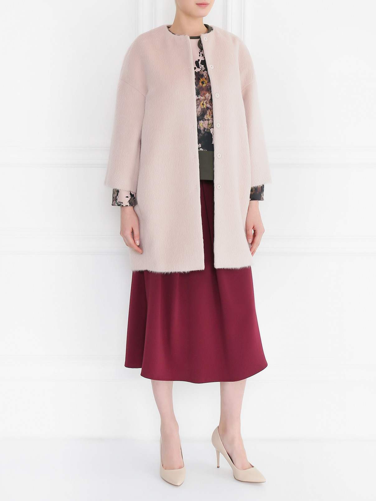 Однобортное пальто из смесовой шерсти Giambattista Valli  –  Модель Общий вид  – Цвет:  Розовый