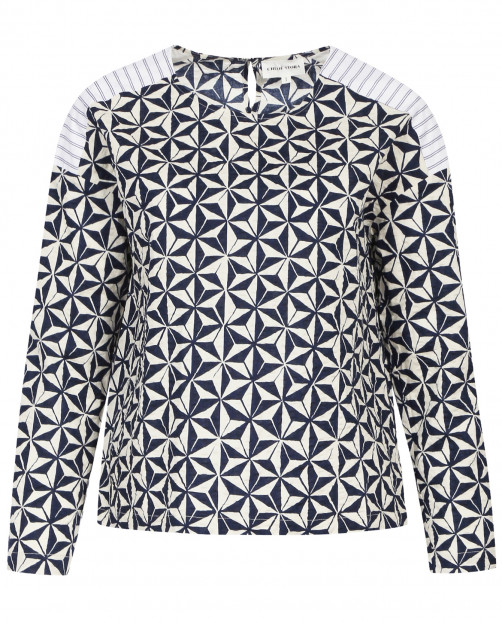 Блуза свободного фасона из хлопка с узором и контрастными вставками - Общий вид